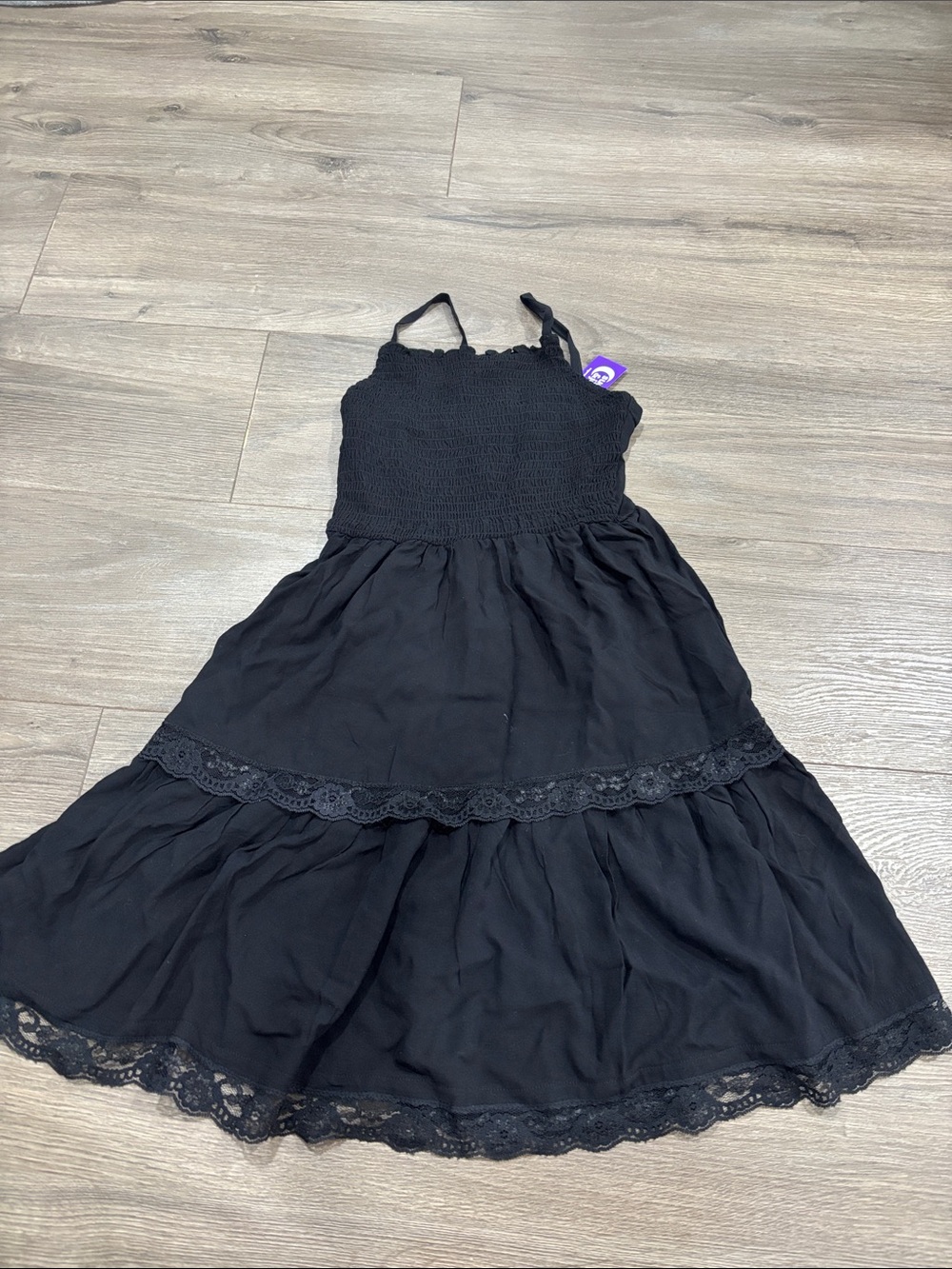 Girls' Black Smocked Lace-Trim Sundress
